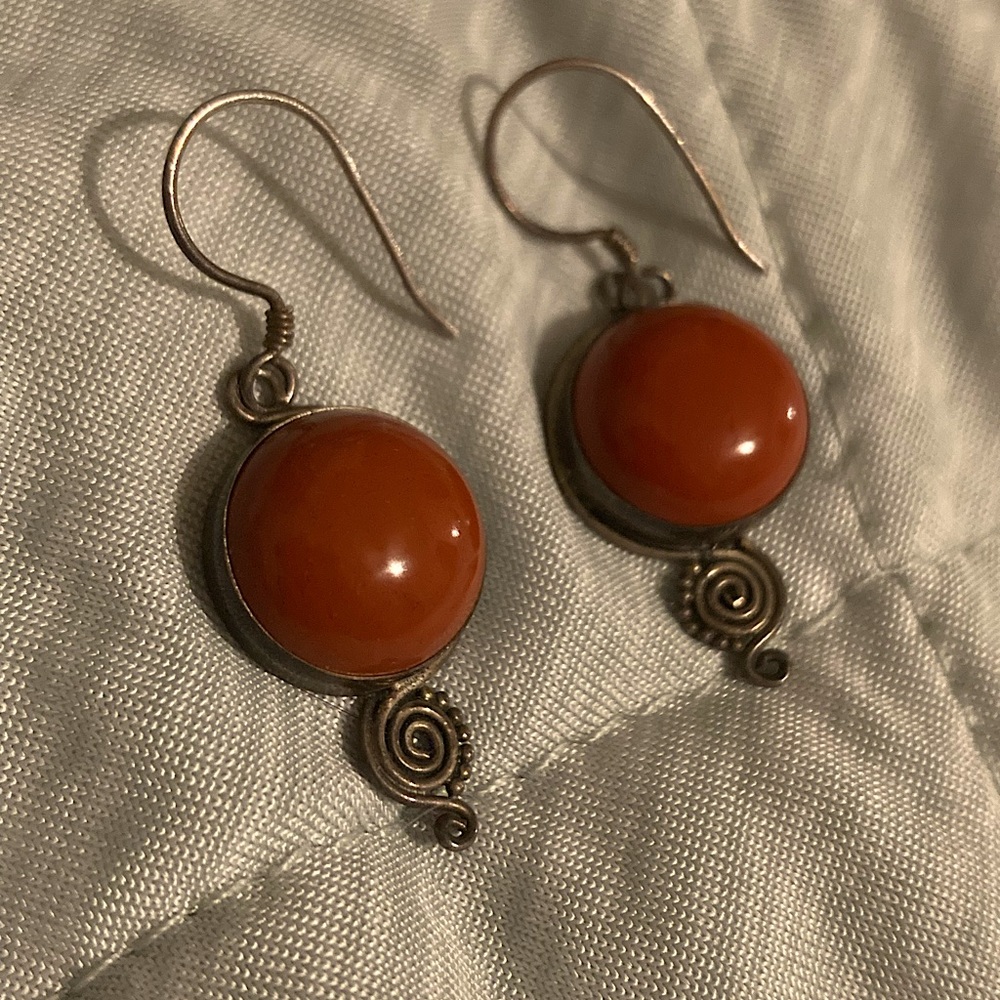 Vintage Carnelian Sterling Silver Artisan Dangle Earrings